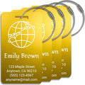 Personalized Luggage Tags for Suitcases 4 Pack – Custom Metal Name Tag for Travel, Golf Bag, and Baggage – Durable Aluminum Luggage Name Tags (Adventure Collection, Gold)