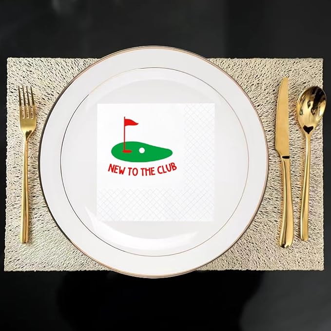 SharkBliss Funny Sarcastic Golf Quotes Cocktail Napkins, 100 Pack New to the Club Disposable Paper Cocktail Napkins For Retirement Birthday Baby Shower Announcement Party 2-Ply, 5x5" (New to Club)