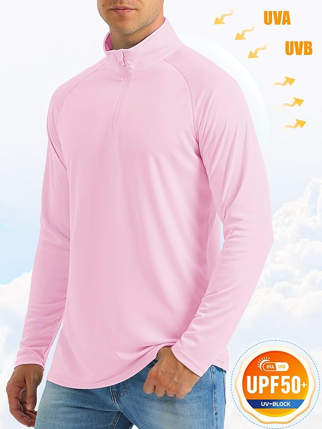 MAGCOMSEN Men's Long Sleeve Sun Shirts UPF 50+ Tees 1/4 Zip Up Fishing Running Rash Guard T-Shirts Outdoor Shirt