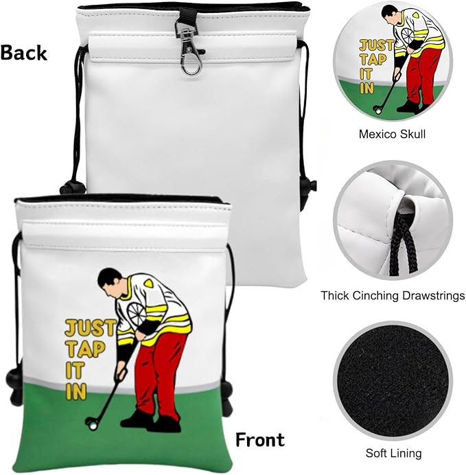 Artpreti Funny Golf Valuables Pouch,Golf Pouch Bag with Drawstrings Golf Tee Bag Pouch Leather Golf Tee Ball Bag for Men Women - Just Tap It in