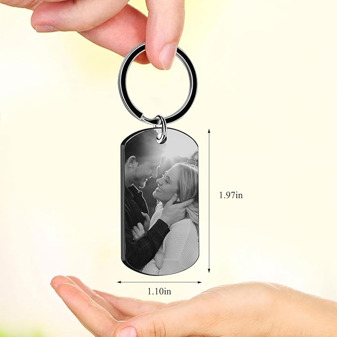 Personalized Custom Keychain with Picture - Double Sided Engraving Photo Text Customized Key Chains for Men Boyfriend