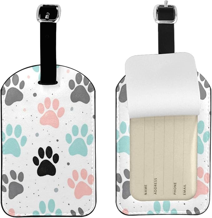 Dog Paw Print Luggage Tag for Suitcases,Colorful Dog Footprint PU Leather Baggage Tags Bag Tags Travel Id Label for Luggage Women Men -1 Piece