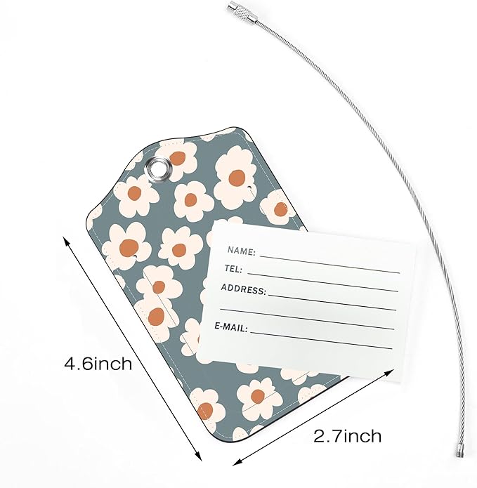 2 Pack Luggage Tags for Suitcase,Retro Floral PU Leather Luggage Tags with Privacy Cover Name Address Labels and Steel Ring,Creative Travel Accessories for Men and Women