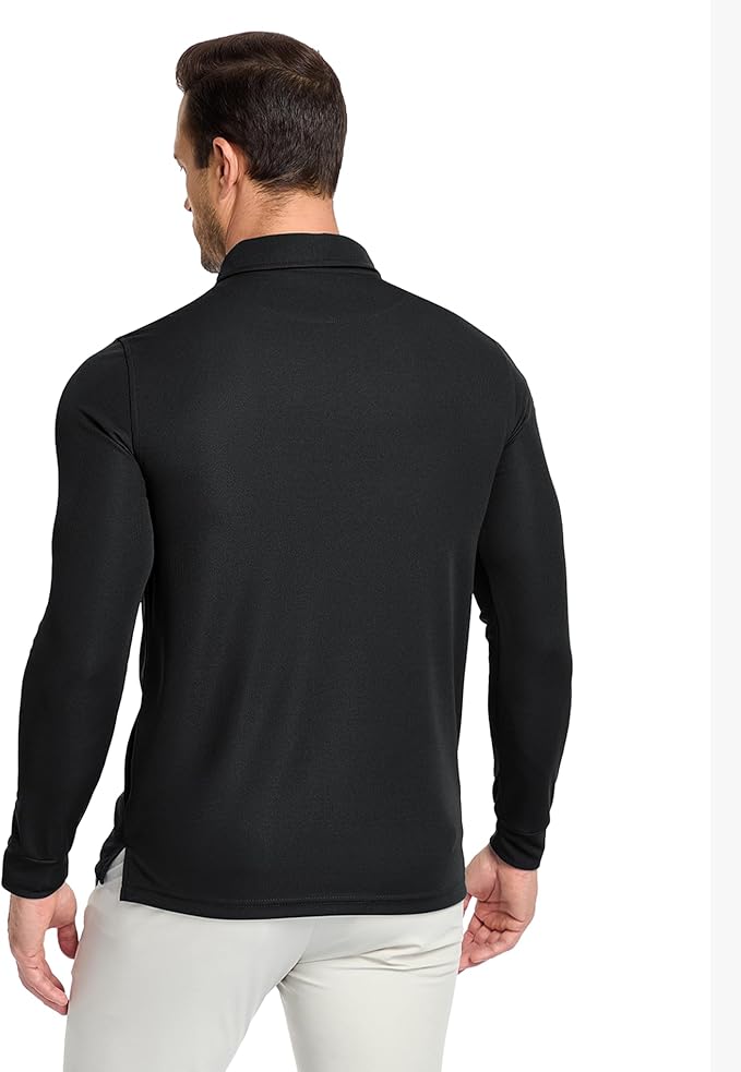 Men's Long Sleeve Polo Shirts 3 Button Down with Pocket Classic Golf Breathable Solid Color Designed Collared Casual Tee