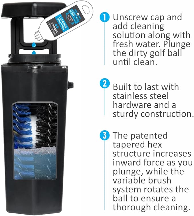 Premium Golf Ball Washer - Portable Cleaner for Golf Bag or Cart - Best Golf Accessories Gifts for Men & Women