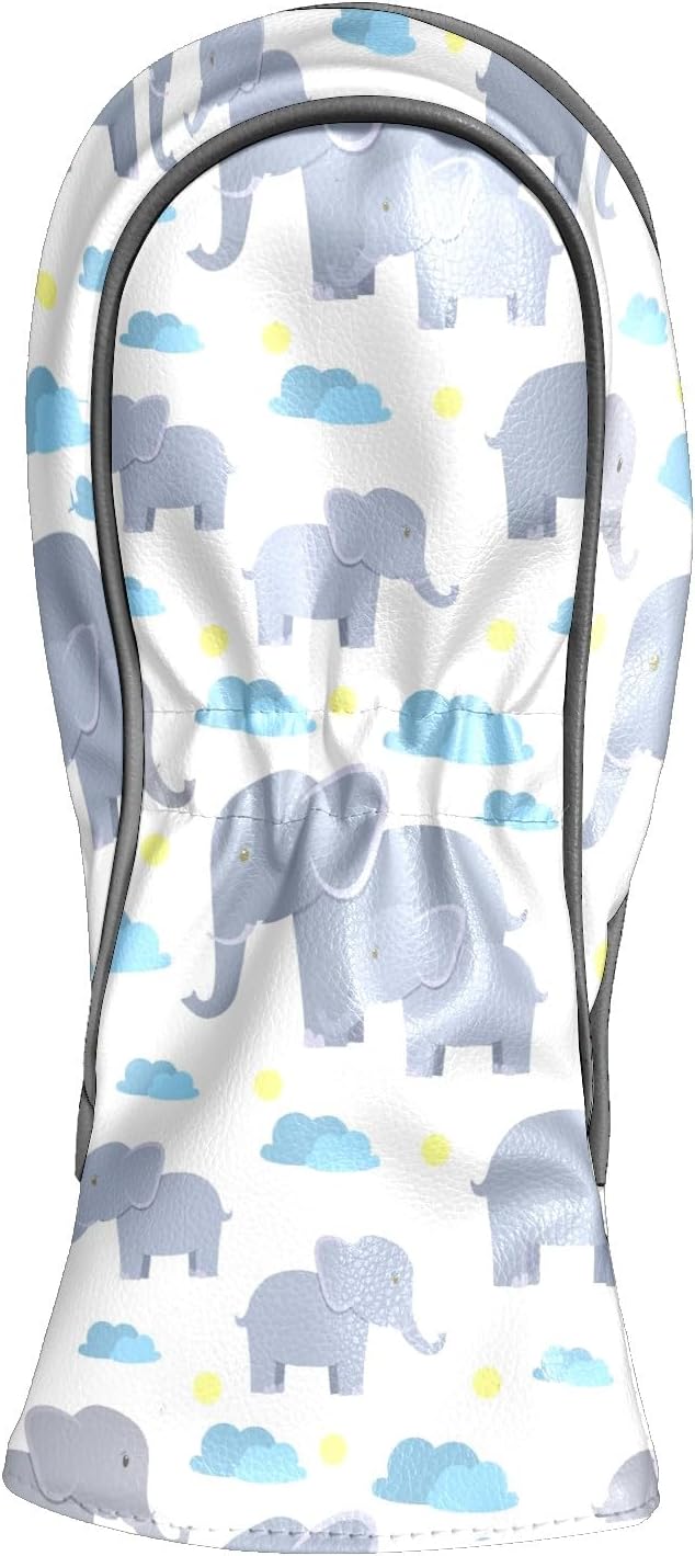 Golf Club Head Cover Waterproof Leather Golf Club Covers for Driver & Fairway Wood, Driver Headcovers Elephant White Cute