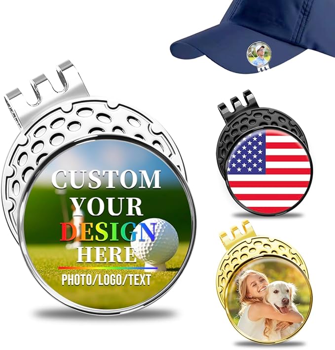 Personalized Golf Ball Marker Hat Clip – Custom Magnetic Ball Marker with Your Photo, Name, Logo or Initials – Unique Golf Gift for Men, Dad, Coach, Golfer