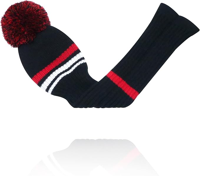LeFeng 1Pcs Golf Club Cover, Knitted Golf Head Cover for 460cc Driver Fairway Woods and Hybrid with Cute Pom Pom and Number Tag