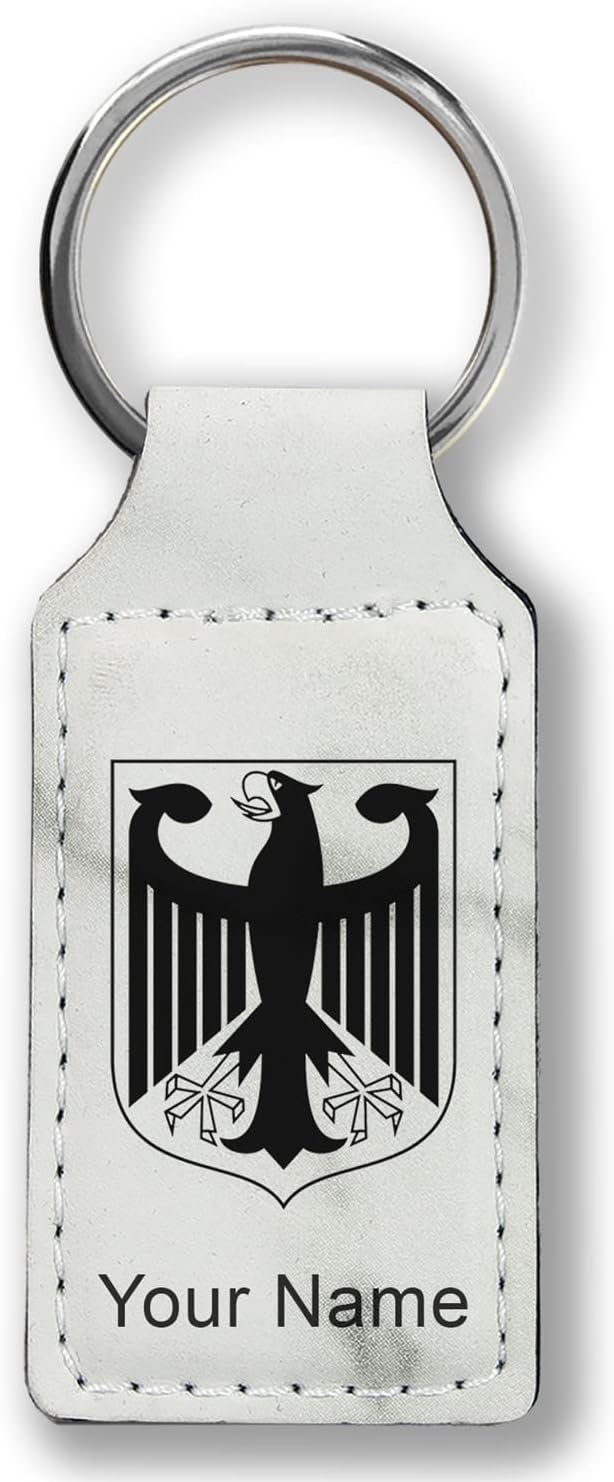 LaserGram Rectangle Keychain, Coat of Arms Germany, Personalized Engraving Included (White Marble)