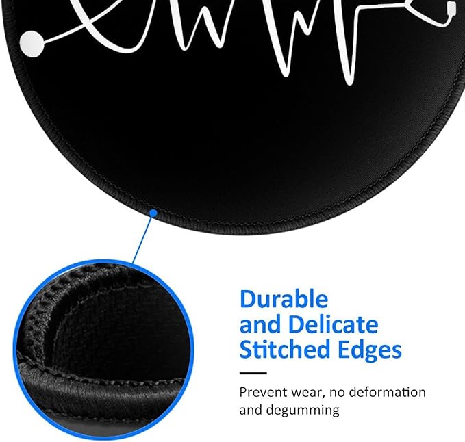 Nurse Rn Mouse Pad, Heartbeat Stethoscope Mouse Pads for Desk, Stitched Edge Mousepad with Non-Slip Rubber Base, Gaming Mouse Mat for Computer Laptop Home Office