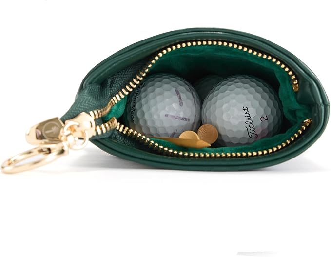 PINKTEE Golf Valuables Pouch Funny Golf Accessories Bag with Zipper Master Green Premiun Leather Golf Tee/Ball Pouch for Women Men (CASINO QUEEN, White stripe)