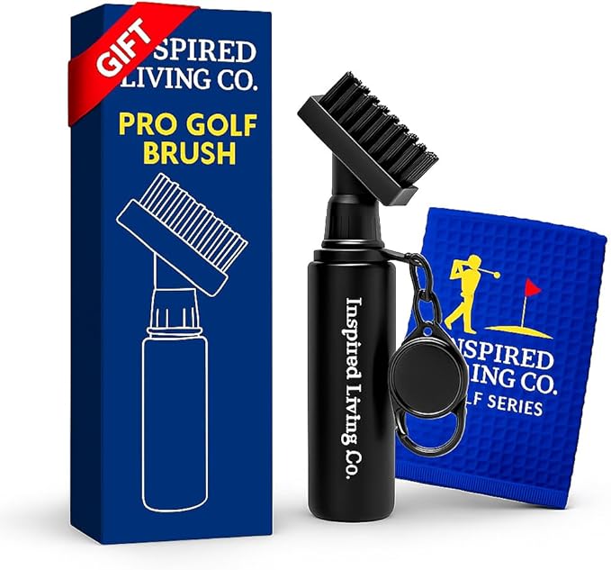 Inspired Living Co. Golf Club Cleaner Kit – Premium Golf Club Brush with Groove Cleaner & Microfiber Golf Towel – Golf Club Cleaning Kit for Men – Essential Golf Brush Tool & Golf Gift for Golfers