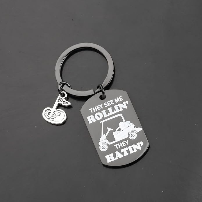 TIIMG They See Me Rollin They Hatin Keychain For Golf Lover Golf Cart Gift Golfer