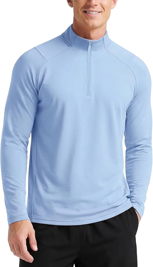Zengjo Mens Quarter Zip Athletic Pullover Mid-Weight 1/4-Zip Running Workout Shirt Moisture Wicking
