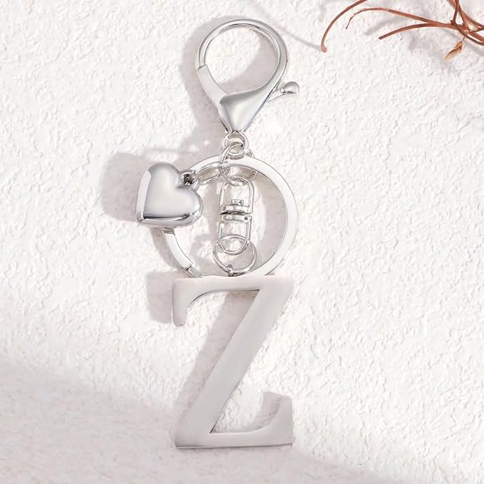 Metal Heart Alphabet Keychain for Women, Girls - Cute Initial Letter Accessories for Purse, Bag Charms and Backpack