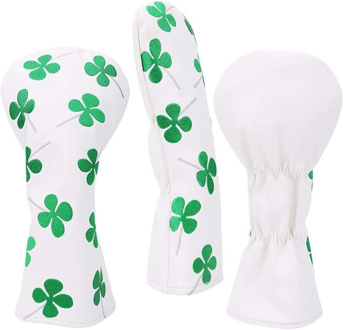 Golf Club Head Covers, 1pc Driver Headcover Fairway Wood Head Cover Hybrid Headcover or 3pcs Golf Headcovers Set 1 F H, Lucky Clover Golf Club Covers for 3 Wood, Drivers, Hybrids