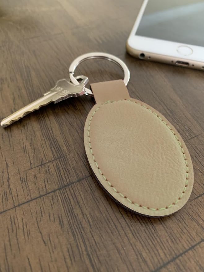 LaserGram Oval Keychain, Golf Ball, Personalized Engraving Included (Beige)