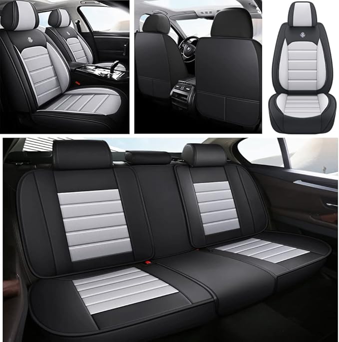 Leather Car Seat Covers for Volkswagen Golf SportWagen 2015-2019,Waterproof Soft Seat Covers,Interior Accessories Seat Covers Protector Airbag Compatible(5pcs Black&Gray Standard)