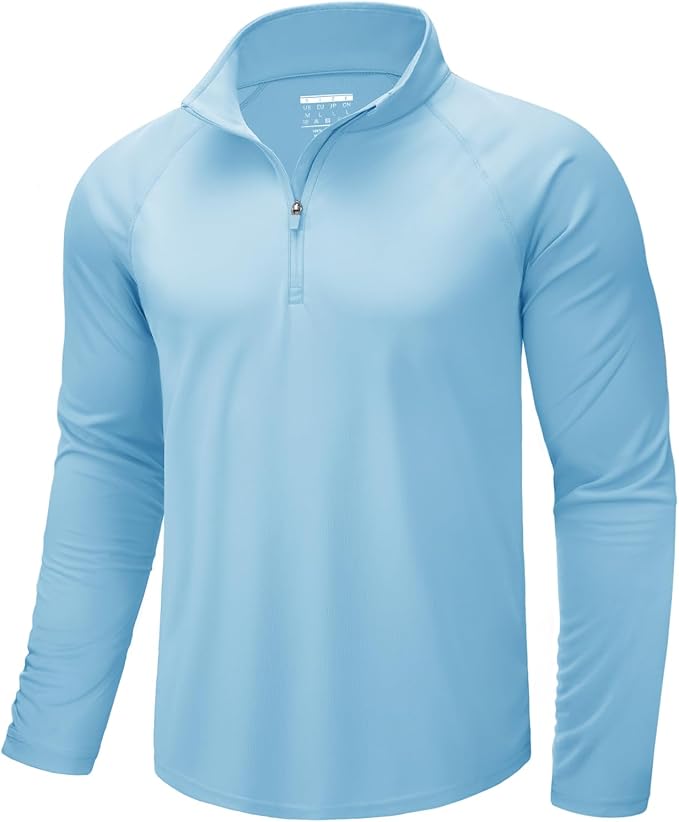 CRYSULLY Men's Long Sleeve 1/4 Zip Shirts Sun Protection Pullover UPF 50+ Rash Guard Running Lightweight T Shirt