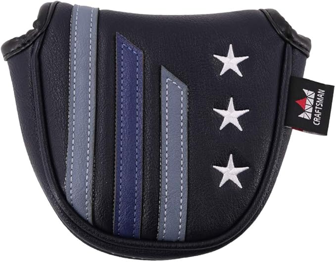 Craftsman Golf Blue Strips Stars Mallet Mid-Mallet Blade Putter Head Cover Headcover Magnetic Closure Alignment Stick Case Holder