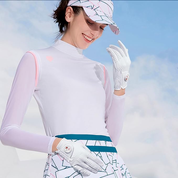 FINGER TEN Golf Gloves Women All Premium Cabretta Leather 1 Pack, Soft Comfortable & Breathable Grip Glove with Ball Marker Left Hand for Right Handed Golfer