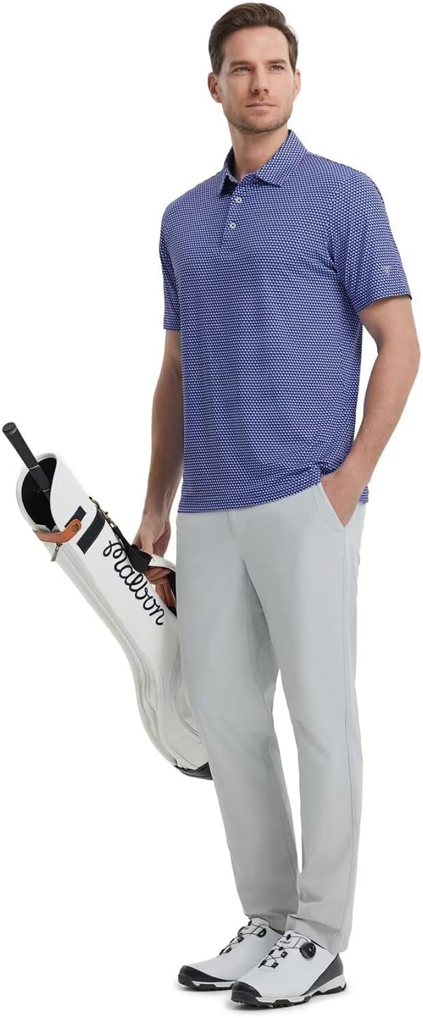 M MAELREG Mens Golf Shirt Short Sleeve Dry Fit Print Moisture Wicking Performance Patterns Collared Polo Shirt