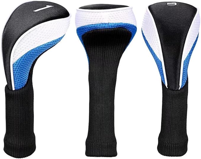 Black Golf Club Head Cover for Driver Fairway 3 Pcs Woods Headcovers, Golf Accessories Hybrid Head Covers Set with Interchangeable Tags 3 4 5 7 X