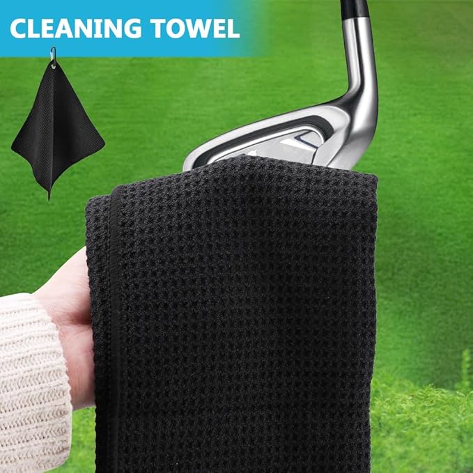 Golf Club and Golf Ball Cleaning Bag - Cleans Club Grooves, Portable Waterproof Clean Face Tech, Detachable Clip, Quick Dirt & Grass Removal, for Golfers