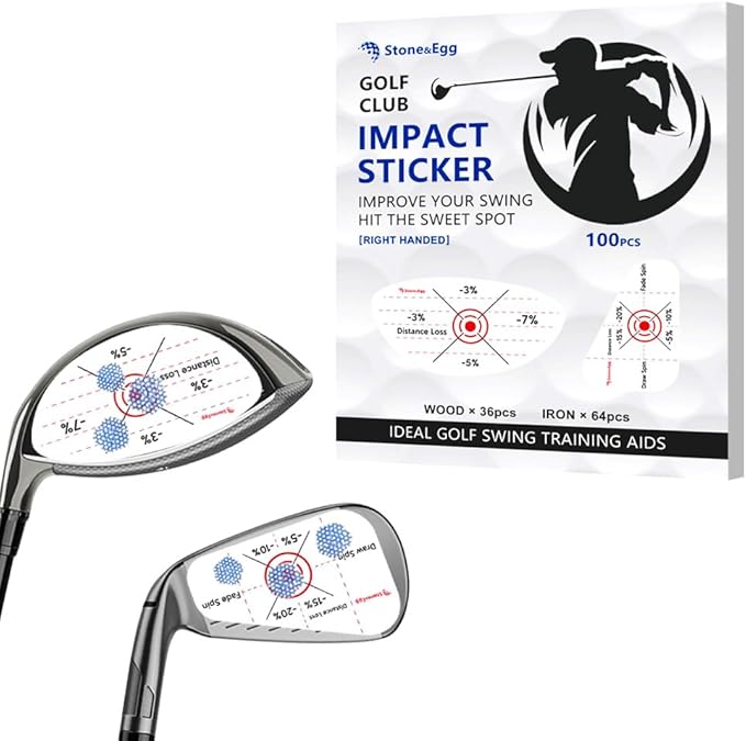 Golf Impact Tape, Self-Teaching Sweet Spot and Consistency Analysis, Golf Club Impact Stickers for Iron, Wood & Fairway Clubs, Non-Residue, Swing Training Aid Impact Labels