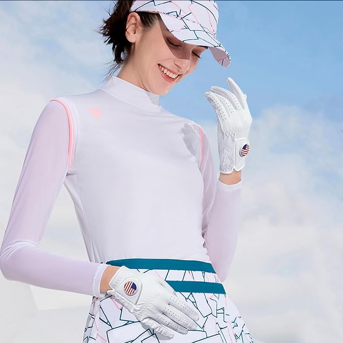 FINGER TEN Golf Gloves Women All Premium Cabretta Leather 1 Pack, Soft Comfortable & Breathable Grip Glove with Ball Marker Left Hand for Right Handed Golfer