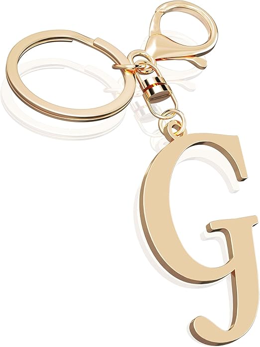 Cute Stainless Steel Gold Initial Letter Keychain for Women Girl, Charms for Key Handbag Backpack Bag, Personalized Gift