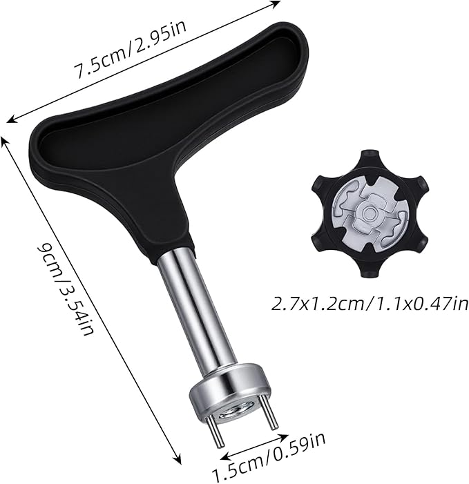 Sibba Universal Golf Shoe Spike Wrench Tool Compact Zinc Alloy Cleat Removal Tool with 4 Replacement Golfs Spikes Durable Two-Pin Design for Easy Golf Shoe Spike Repair & Replacement (Black)
