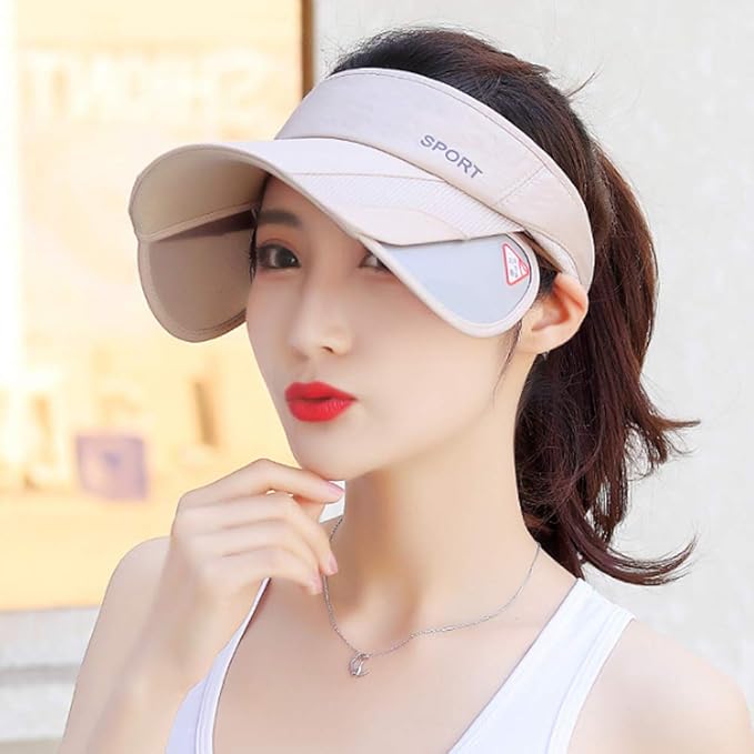 Summer Sun Visor Hat - Women Adjustable Golf Cap with Retractable Brim, UV Protection Beach/Tennis Sport Hat