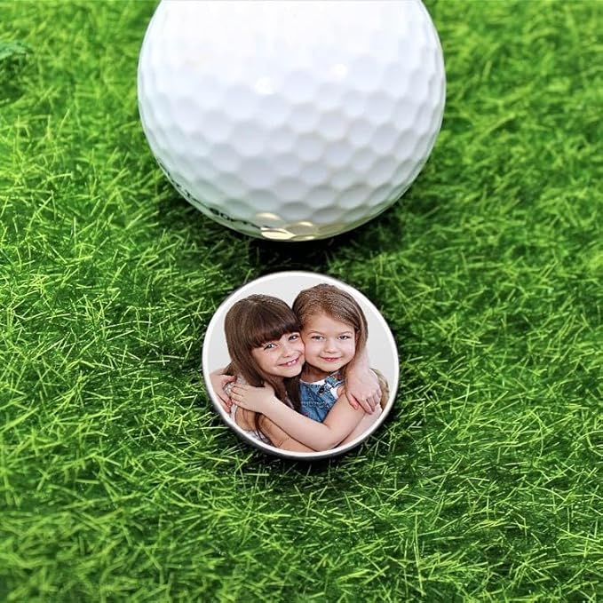 Personalized Golf Ball Marker - Custom Photo & Engraving Golf Ball Marker for Men & Women, Customizable Golf Ball Marker with Photo, Golf Gifts, 3/4 in x 3/4 in, Stainless Steel or Yellow Gold Plated