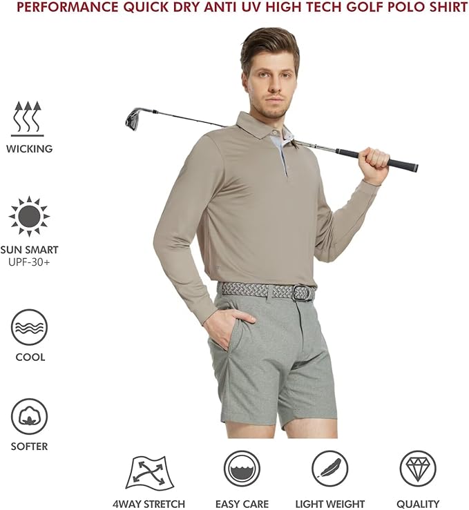 Mens Polo Shirts Short and Long Sleeve Casual Solid Stylish Dry Fit Performance Designed Collared Golf Polo Shirts for Men