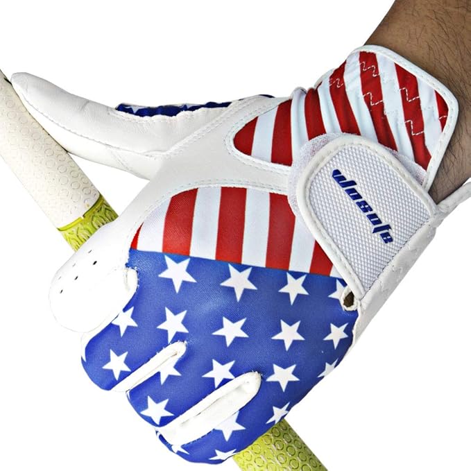 wosofe Golf Gloves Men's Left Hand Cabretta Leather with Score Counter USA Flag White Soft Breathable Professional Mini