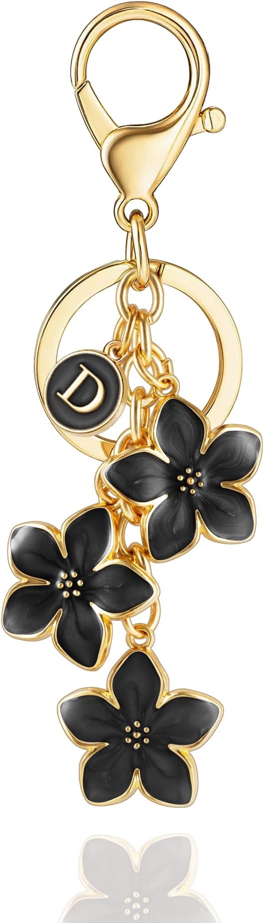 XGALBLA White/Pink/Black Big Cute Flower Initial Letter Keychain for Women, Flower Bag Charms Enameled Keychain Handbag Purse