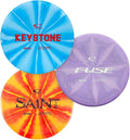 Latitude 64 Retro Burst Disc Golf Starter Set (3-Pack) - Disc Golf Discs Set for New to Intermediate Players | Includes Keystone, Fuse, Saint, Ballista | Grippy Base Plastic | Colors Vary
