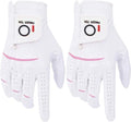 FINGER TEN Womens Ladies Golf Gloves Pair Both Hand or 2 Pack Left Right Hand, All Weather Grip & Comfortable Glove for Serious Performance, Stylish Pink White Fit S M L XL