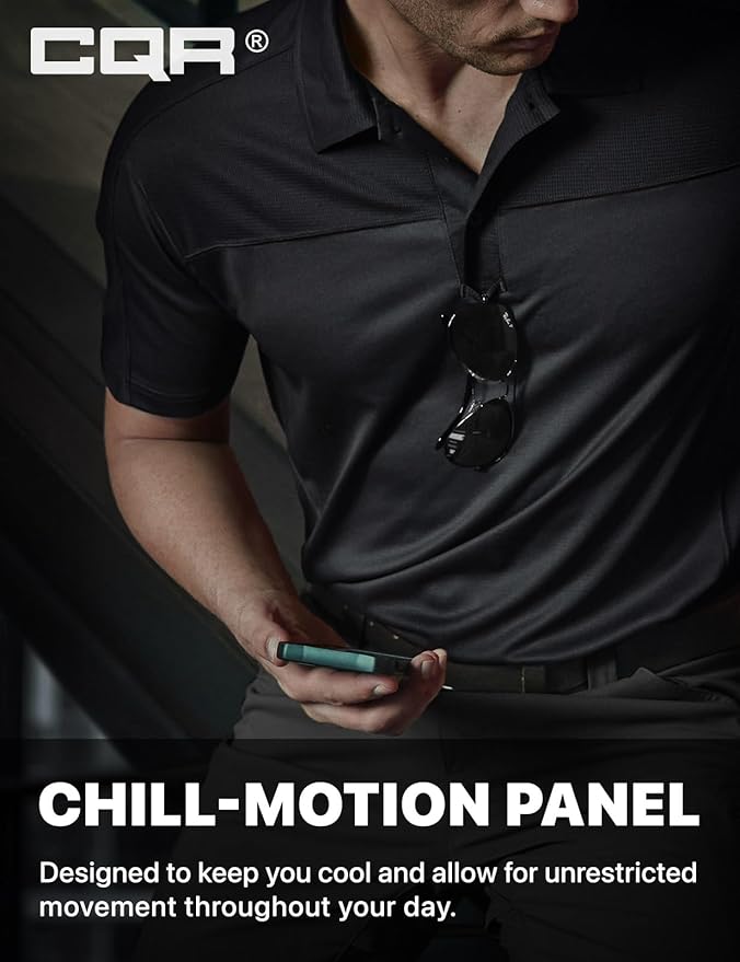 CQR Men's Polo Shirts, Tactical Short Sleeve Golf Performance Shirts, Lightweight Dry Fit UPF 50+ Pique