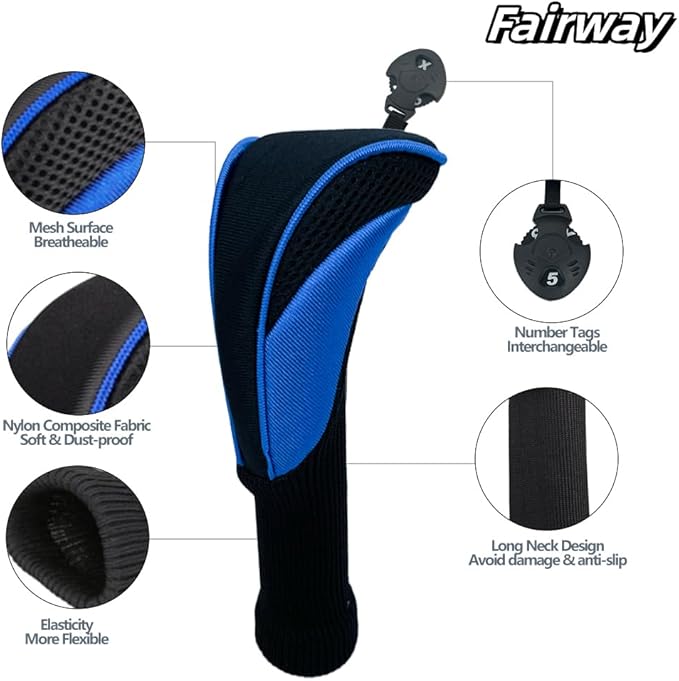 Golf Head Covers for Fairway Woods Driver Hybrids 5 Pieces Nylon Mesh Sports Fan Golf Club Headcovers-Golf Accessories for Men Women.