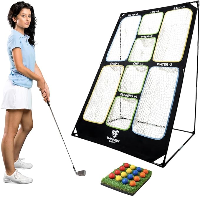 WINNER SPIRIT Play 707 Golf Chipping Game Net with Rough Mat, 16 Foam Golf Balls, Scorecard, Carry Bag | Golf Chipping Trainer Training Indoor Outdoor Outside Park Beach Backyard (Clubs not Included)