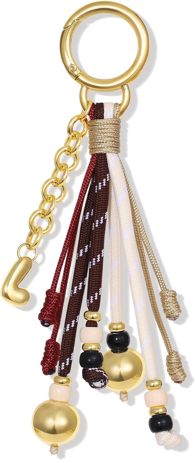 KissYan Christmas Initial Bag Charm for Women, Colorful Rope Purse Keychain With Puffy Letter, Handbag Charm for Backpack