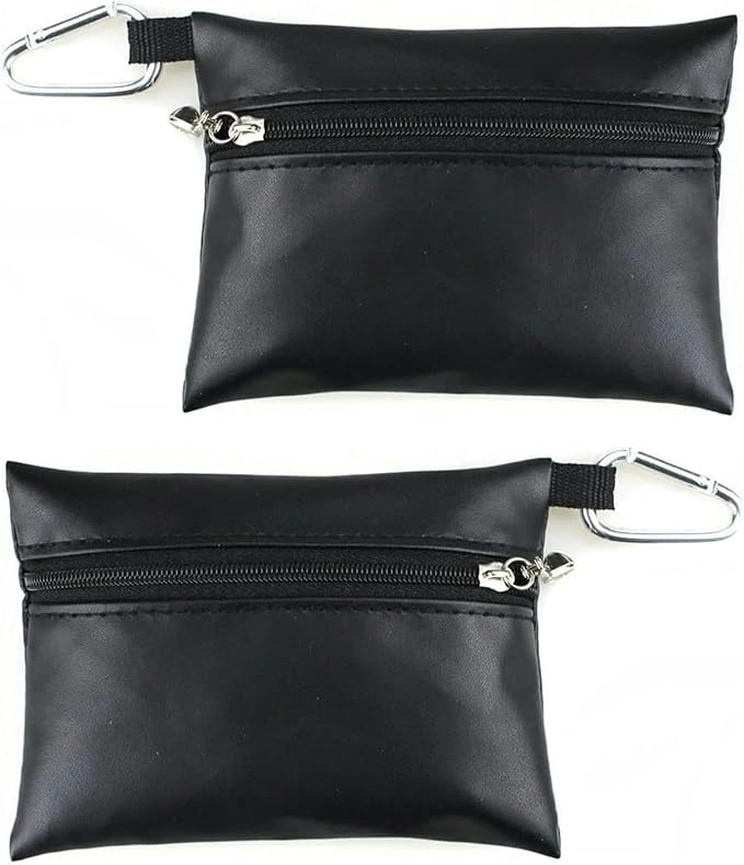 2Pcs Black Mini Golf Tee Pouch Bag, Resistant Golf Ball Tee Storage Bag Leather Golf Tees Pocket with Zipper, Golf Supplies Accessories, Golf Club Bag Accessories
