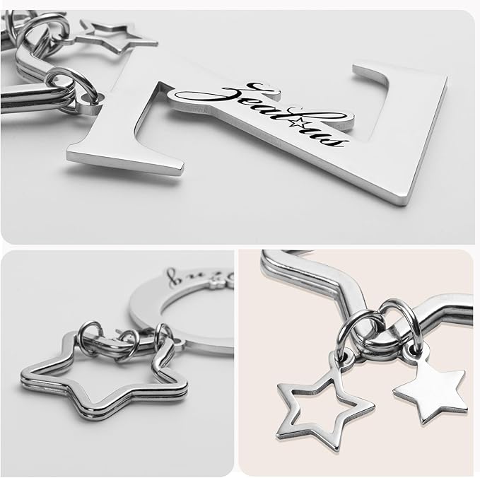 Qunrwe Stainless Steel Initial Letter A-Z Keychain,Inspirational Gifts for Women Men Friends Daughter Son Sister Dad Mom