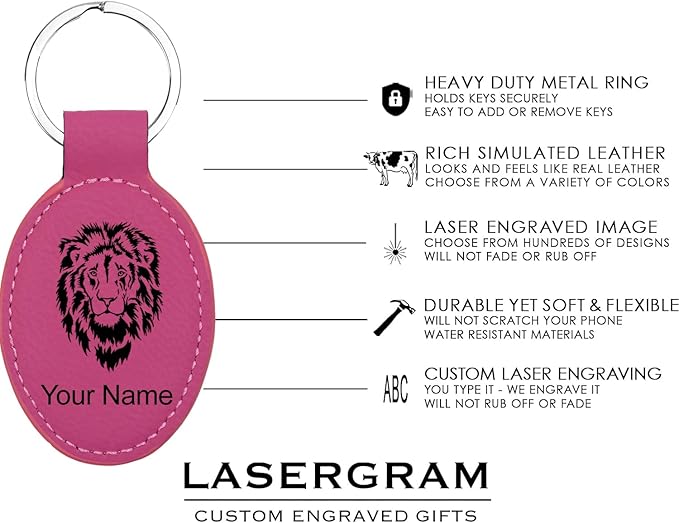 LaserGram Oval Keychain, Golfer Golfing, Personalized Engraving Included (Hot Pink)