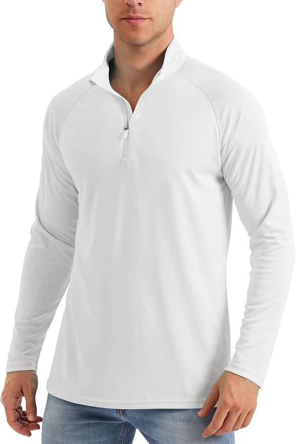 MAGCOMSEN Men's Long Sleeve Sun Shirts UPF 50+ Tees 1/4 Zip Up Fishing Running Rash Guard T-Shirts Outdoor Shirt