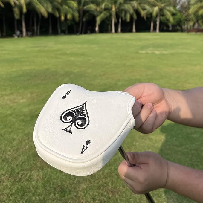 Golf Putter Cover Headcover Magnetic, Poker Ace Style Golf Club Head Cover, 4 Models Available Headcovers for Blade Half-Mallet Square Putters