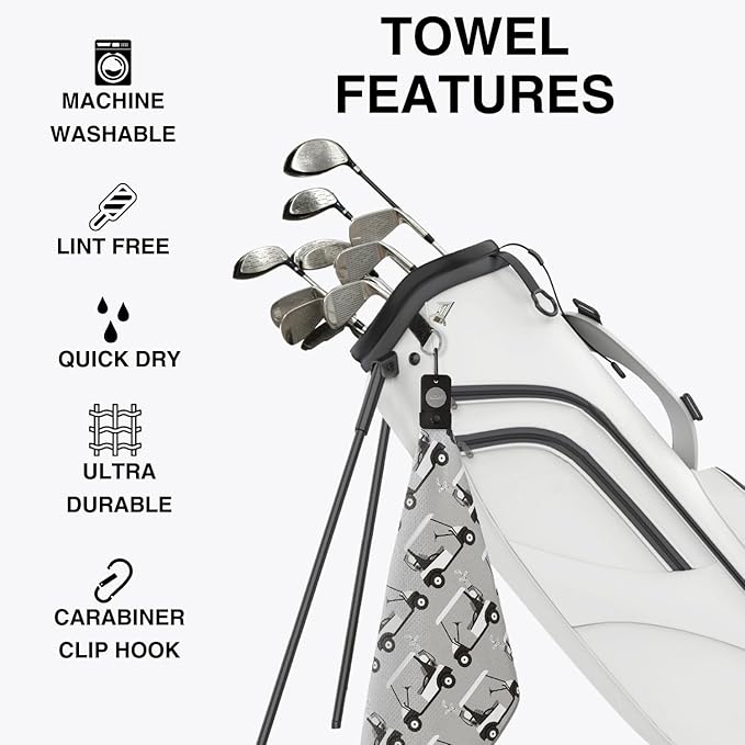 Magnetic Golf Towels for Golf Bags with Clip & Ultra Strong Magnet - Waffle Weave Microfiber Towel for Secure Hold on Bags & Carts - Ideal Club Cleaner & Accessories - Golf Cart