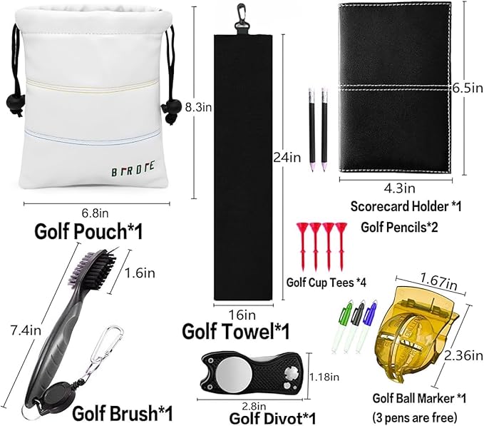 Golf Valuables Pouch, Leather Golf Tee Pouch with Drawstring Closure Golf Ball Tee Handbag Portable Golf Accessories